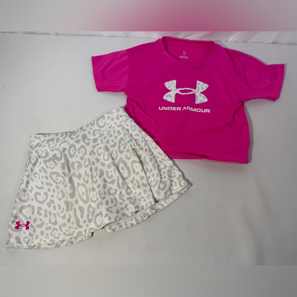 Under Armour Girls Active Set 4T Leopard Skort & Pink Top Skirt Shorts Shirt